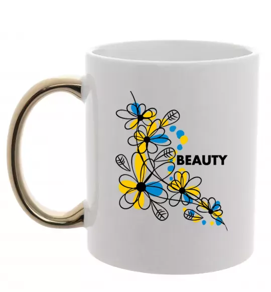 Чашка с цветной ручкой Ukrainian beauty Золото фото