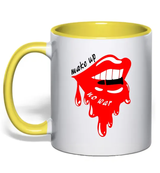 Чашка с цветной ручкой Make up no war Солнечно желтый фото