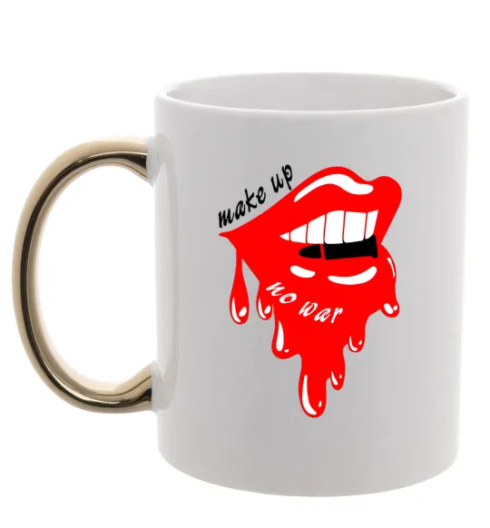Чашка с цветной ручкой Make up no war Золото фото
