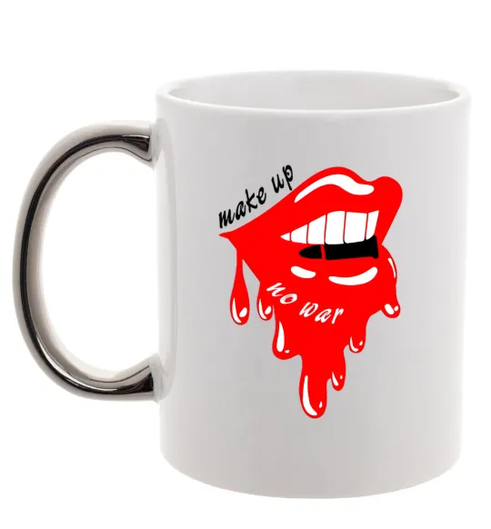 Чашка с цветной ручкой Make up no war Серебро фото
