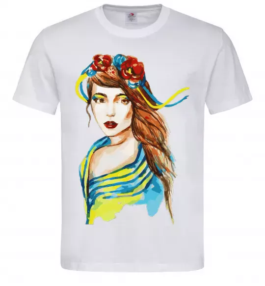 Чоловіча футболка Українка в прапорі Білий фото