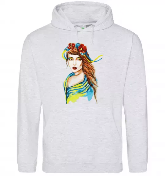 Чоловіча толстовка (худі) Українка в прапорі Сірий меланж фото