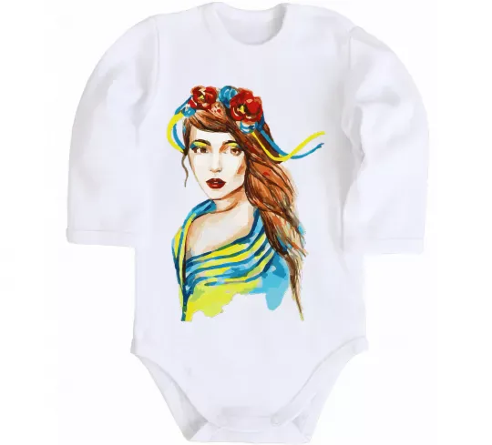 Дитячий бодік Українка в прапорі Білий фото