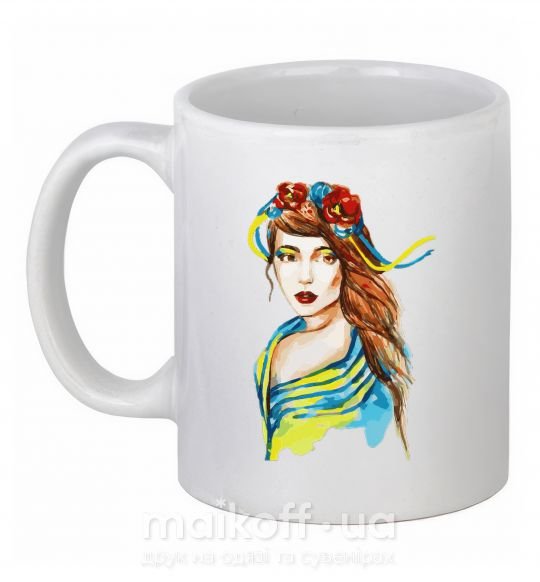 Чашка керамічна Українка в прапорі Білий фото