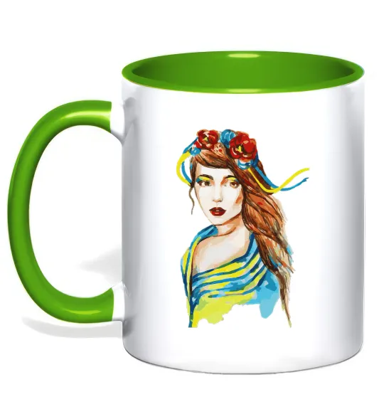 Чашка з кольоровою ручкою Українка в прапорі Лаймовий фото