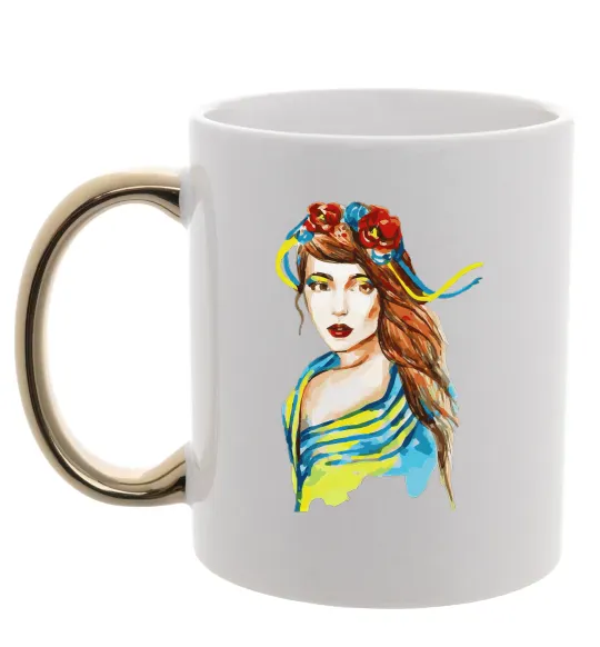 Чашка с цветной ручкой Українка в прапорі Золото фото