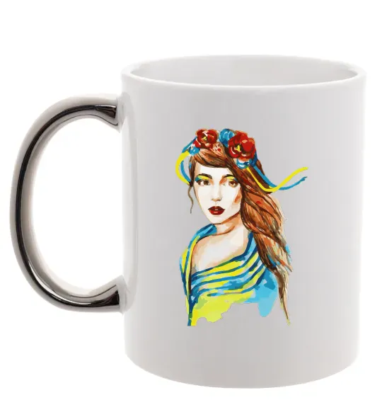 Чашка с цветной ручкой Українка в прапорі Серебро фото