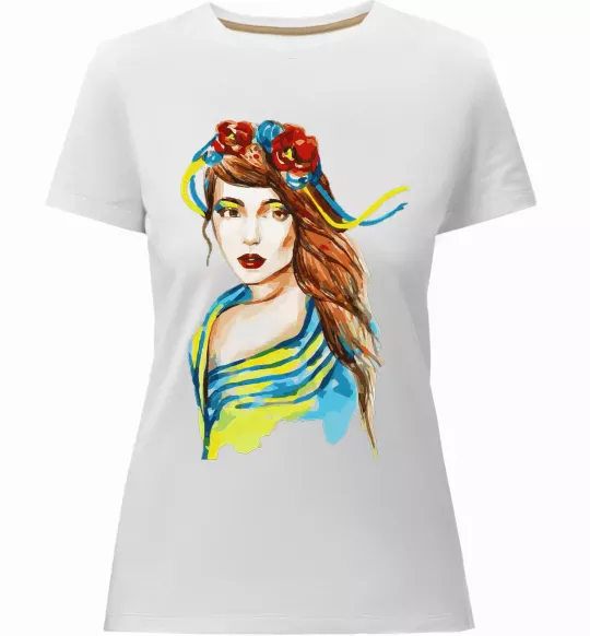 Жіноча преміум футболка Українка в прапорі Білий фото