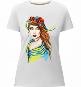 Жіноча преміум футболка Українка в прапорі