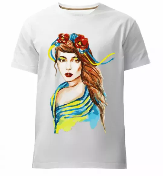 Мужская премиум футболка Українка в прапорі Белый фото