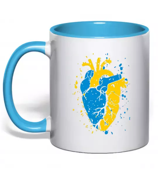 Чашка с цветной ручкой Серце українця Голубой фото
