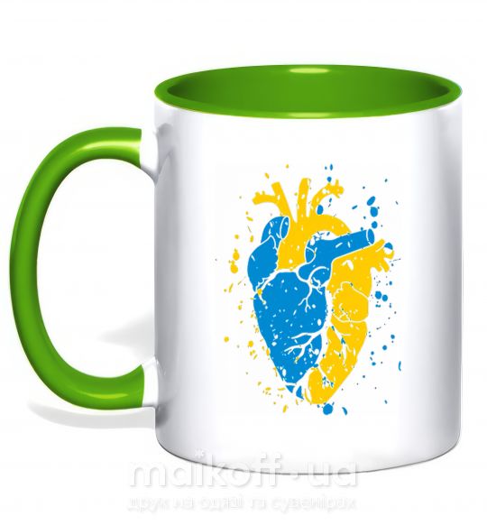 Чашка з кольоровою ручкою Серце українця Зелений фото