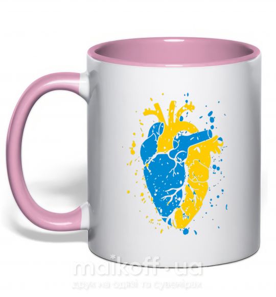 Чашка з кольоровою ручкою Серце українця Ніжно рожевий фото