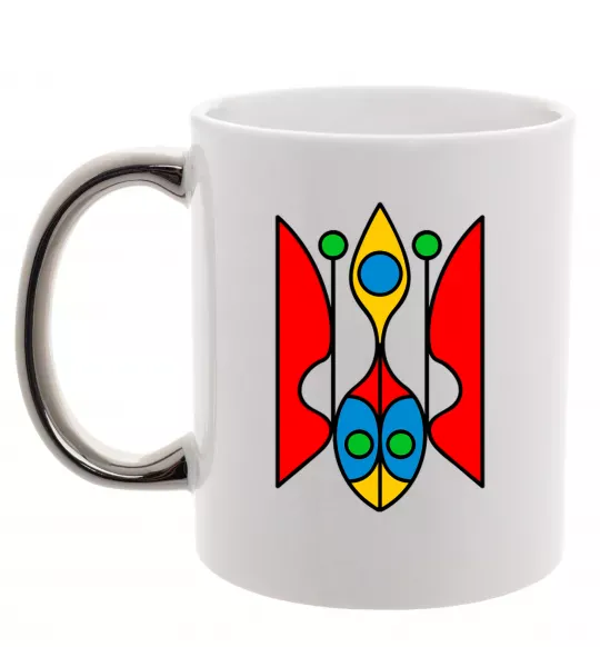 Чашка с цветной ручкой Тризуб модернізований Серебро фото