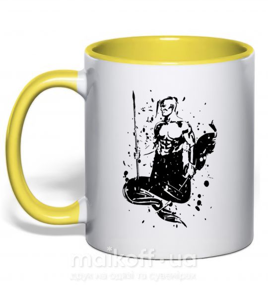 Чашка з кольоровою ручкою Козак black splash Сонячно жовтий фото