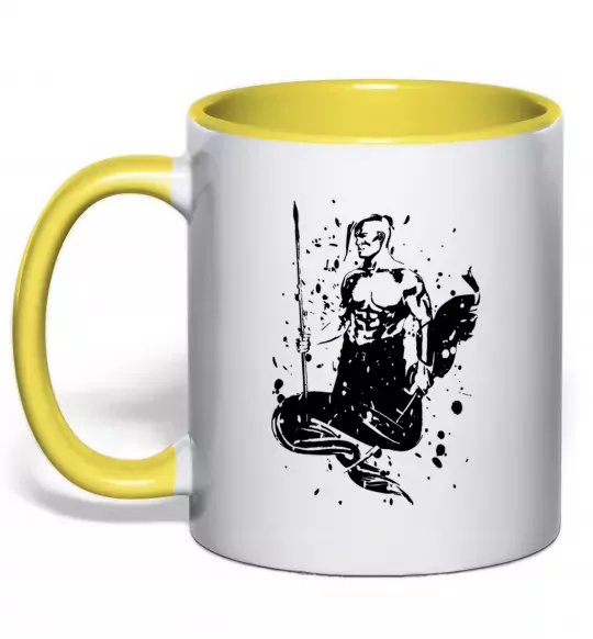 Чашка з кольоровою ручкою Козак black splash Сонячно жовтий фото