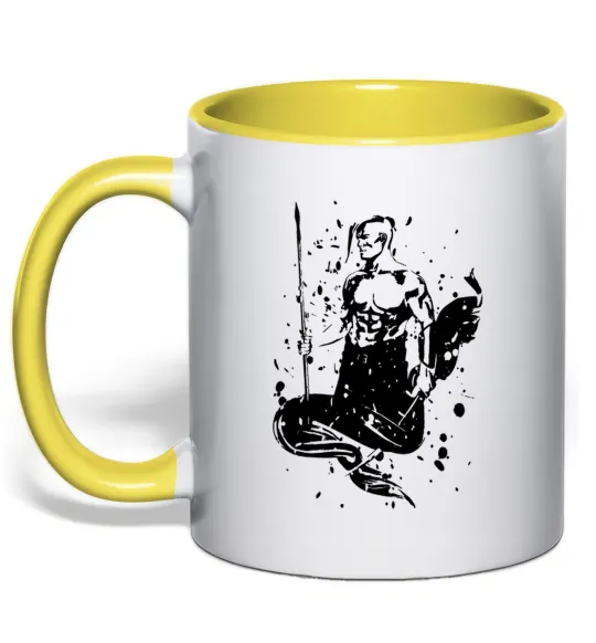 Чашка з кольоровою ручкою Козак black splash Лимонний фото