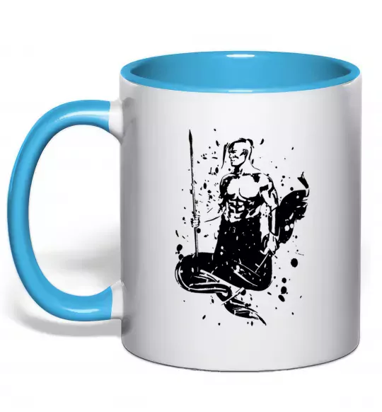 Чашка з кольоровою ручкою Козак black splash Блакитний фото