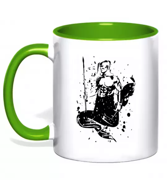 Чашка з кольоровою ручкою Козак black splash Зелений фото