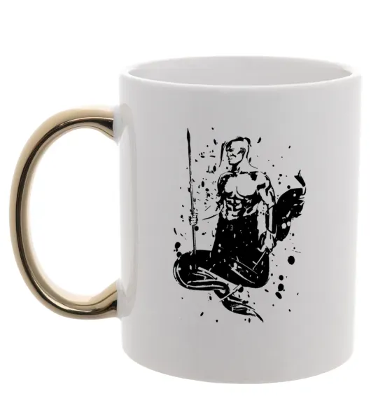 Чашка з кольоровою ручкою Козак black splash Золото фото