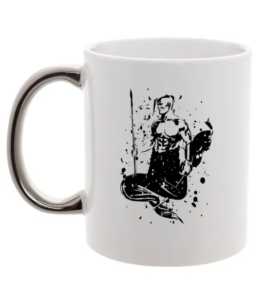 Чашка з кольоровою ручкою Козак black splash Срібло фото