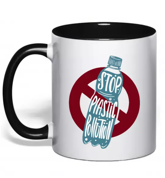 Чашка с цветной ручкой Зупинити забруднення пластиком Черный фото