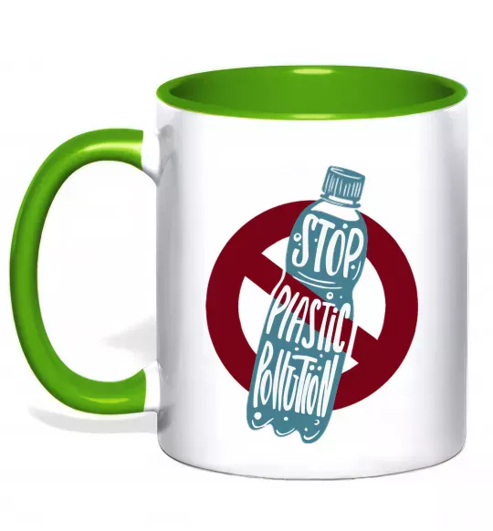 Чашка с цветной ручкой Зупинити забруднення пластиком Зеленый фото