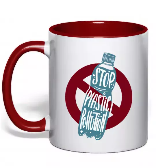 Чашка с цветной ручкой Зупинити забруднення пластиком Красный фото