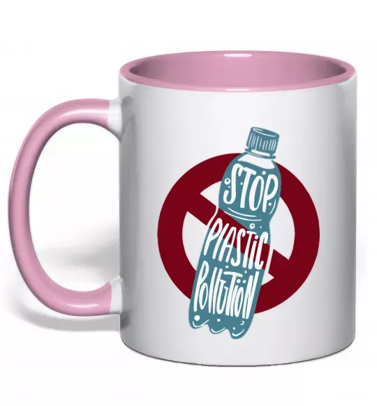 Чашка с цветной ручкой Зупинити забруднення пластиком Нежно розовый фото