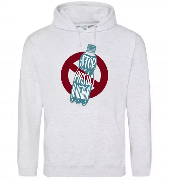 Женская толстовка (худи) Зупинити забруднення пластиком Серый меланж фото