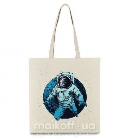Эко-сумка Космонавт и луна Бежевый фото