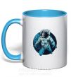 Чашка з кольоровою ручкою Космонавт и луна Блакитний фото