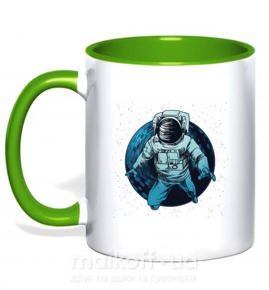 Чашка з кольоровою ручкою Космонавт и луна Зелений фото