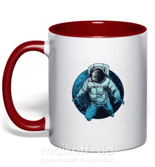 Чашка з кольоровою ручкою Космонавт и луна Червоний фото