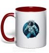 Чашка с цветной ручкой Космонавт и луна Красный фото