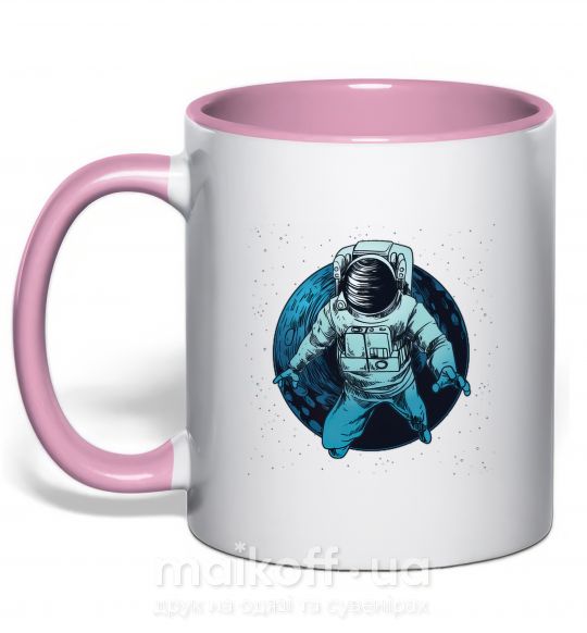 Чашка с цветной ручкой Космонавт и луна Нежно розовый фото