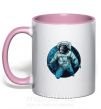Чашка з кольоровою ручкою Космонавт и луна Ніжно рожевий фото