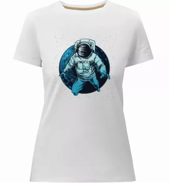 Жіноча преміум футболка Космонавт і місяць Білий фото
