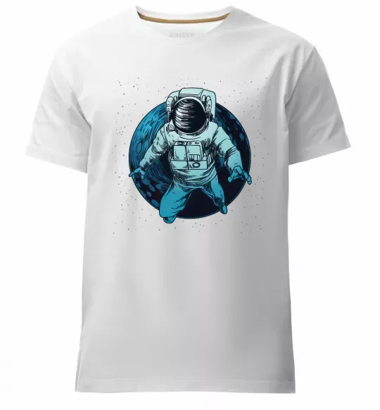 Мужская премиум футболка Космонавт і місяць Белый фото