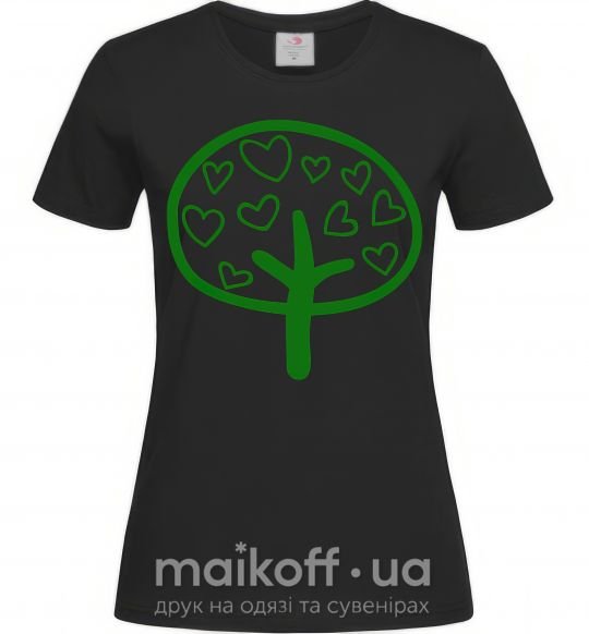Женская футболка Green tree heart Черный фото