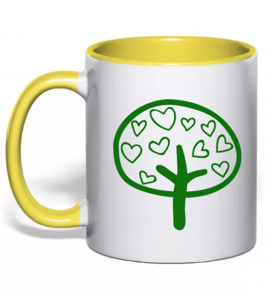 Чашка с цветной ручкой Green tree heart Солнечно желтый фото