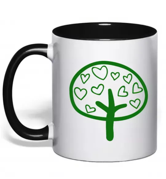 Чашка с цветной ручкой Green tree heart Черный фото