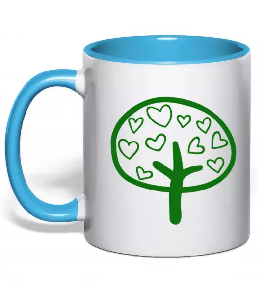 Чашка с цветной ручкой Green tree heart Голубой фото