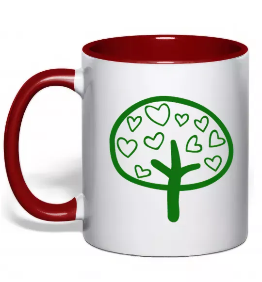 Чашка с цветной ручкой Green tree heart Красный фото