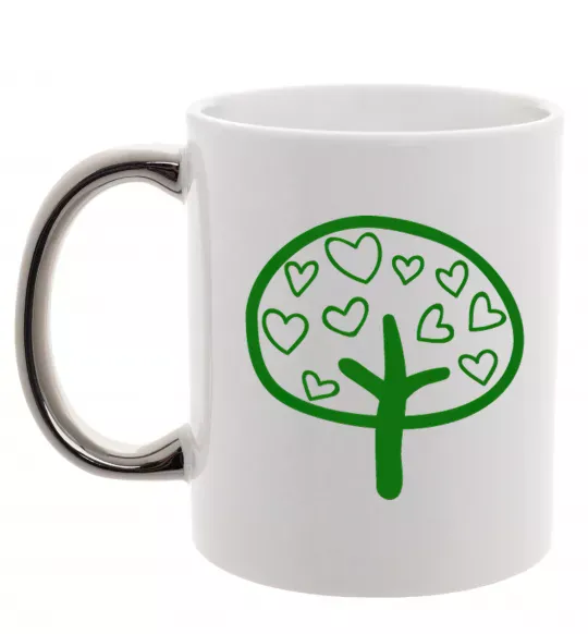 Чашка с цветной ручкой Green tree heart Серебро фото