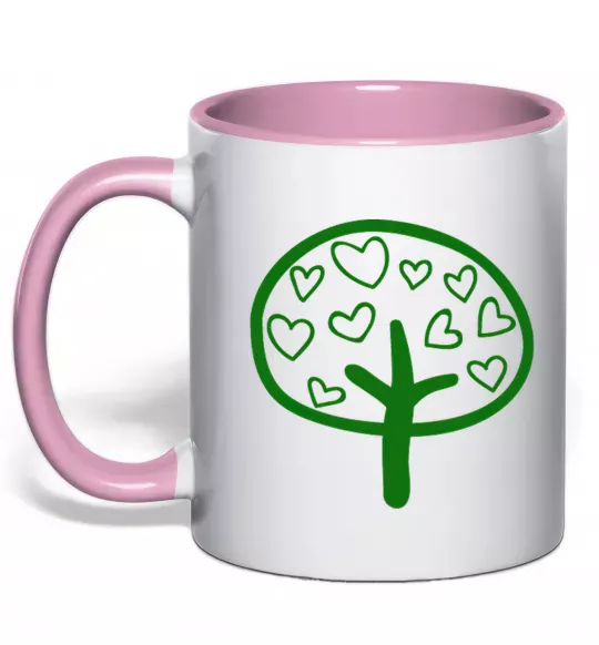 Чашка с цветной ручкой Green tree heart Нежно розовый фото