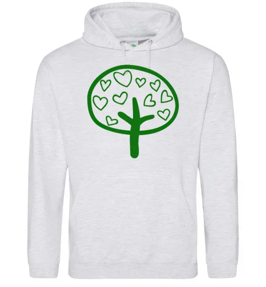 Мужская толстовка (худи) Green tree heart Серый меланж фото