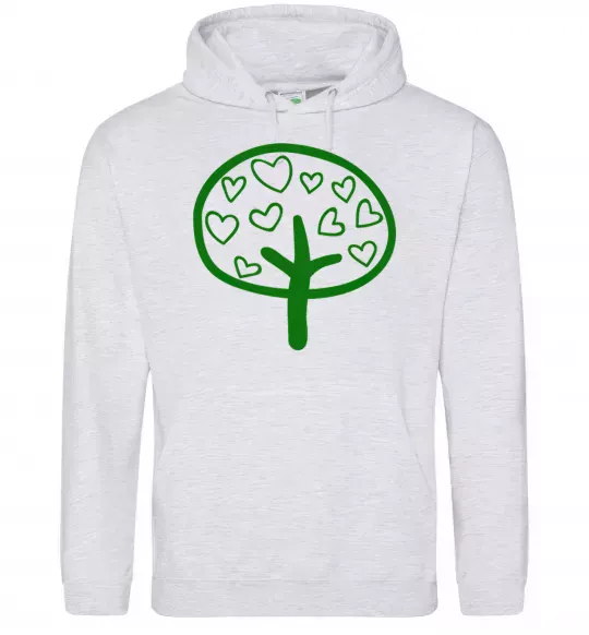 Женская толстовка (худи) Green tree heart Серый меланж фото