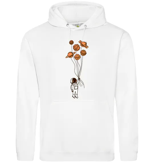 Чоловіча толстовка (худі) Космонавт з кульками з планет Білий фото