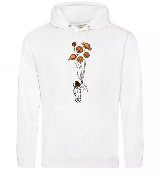 Жіноча толстовка (худі) Космонавт з кульками з планет Білий фото